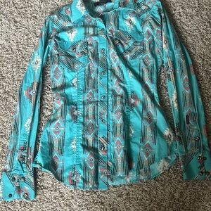 Rock & Roll Cowgirl Turquoise Pearl snap rodeo Shirt